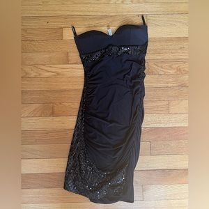 Forplay brand dress, Never Worn, Black with Sequins, Knee length, Strapless